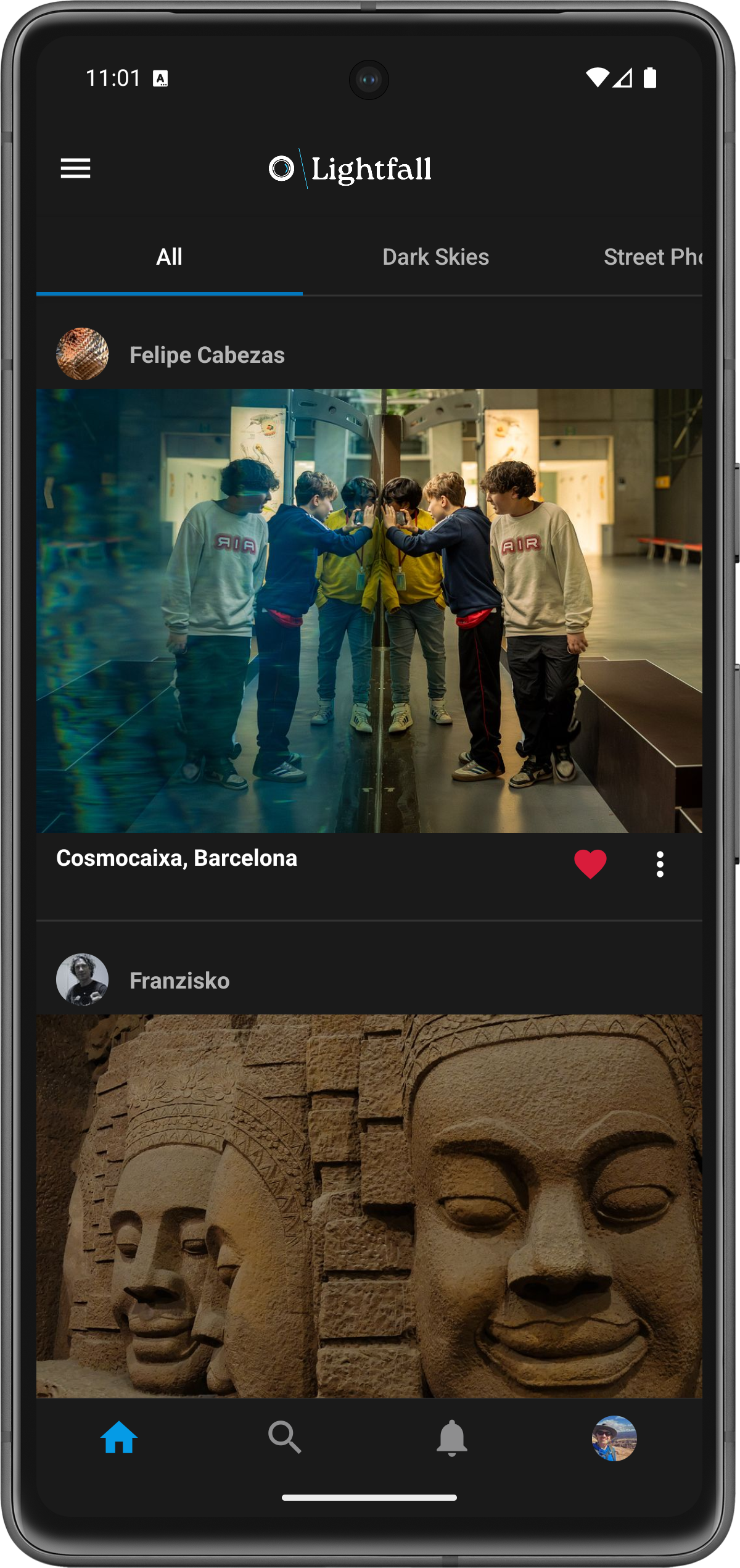 Lightfall home feed with multiple feed tabs