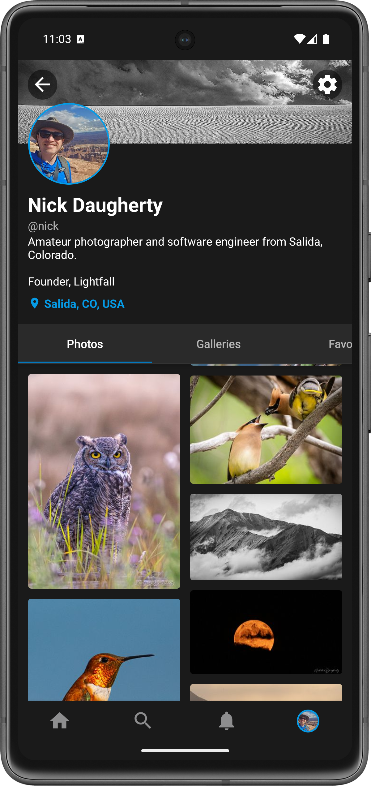 Photographer profile with photo grid